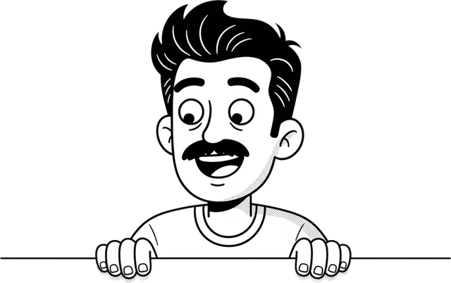 Personagem espiando por cima da manchete do portal