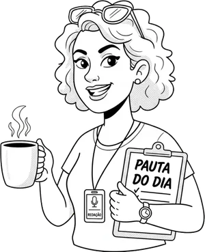 Editora-chefe da Redação com café e a pauta do dia