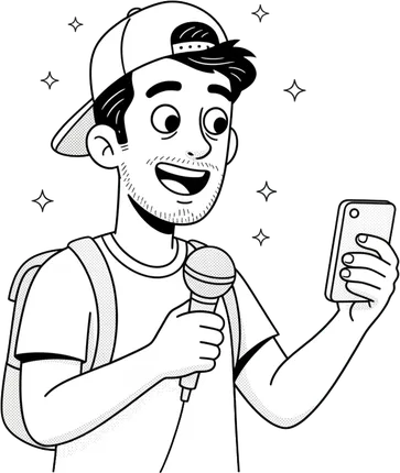 Repórter da Redação com microfone e celular