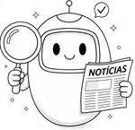 Robô agente da Redação com lupa e jornal